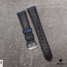 Load image into Gallery viewer, #494 19/16mm Deep Sea Blue Ostrich Leg Leather Watch Strap with Red Stitches