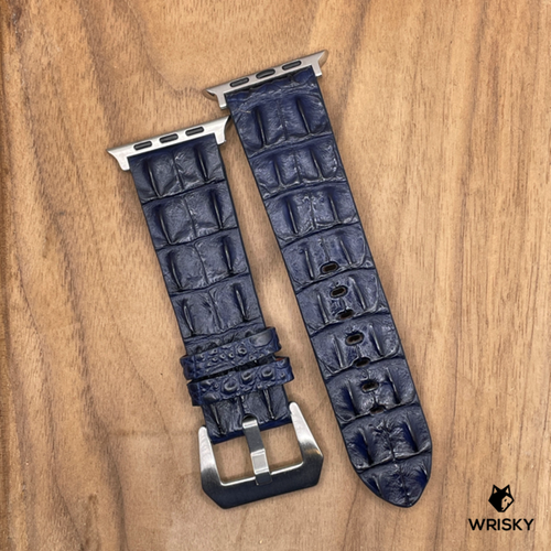 #1038 (Suitable for Apple Watch) Dark Blue Horned Crocodile Leather Watch Strap