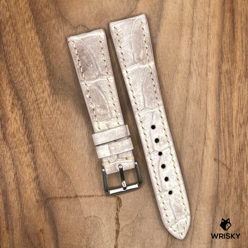 #883 20/16mm Himalayan Crocodile Belly Leather Watch Strap with Cream Stitches