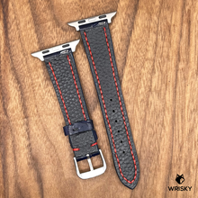 Load image into Gallery viewer, #755 (Suitable for Apple Watch) Dark Blue Crocodile Leather Watch Strap with Red Stitches