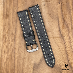 #951 (Quick Release Spring Bar) 20/18mm Black Crocodile Belly Leather Watch Strap with Cream Stitches