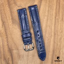 Load image into Gallery viewer, #1049 (Quick Release Spring Bar) 18/16mm Blue Crocodile Belly Leather Watch Strap with Blue Stitches