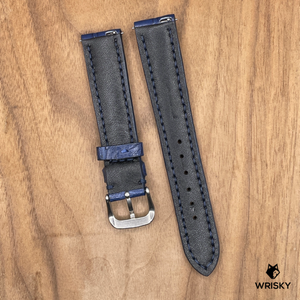 #1049 (Quick Release Spring Bar) 18/16mm Blue Crocodile Belly Leather Watch Strap with Blue Stitches