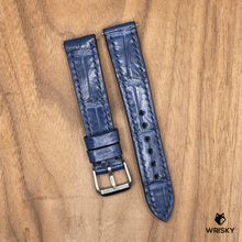 Load image into Gallery viewer, #1050 (Quick Release Spring Bar) 18/16mm Blue Crocodile Belly Leather Watch Strap with Blue Stitches