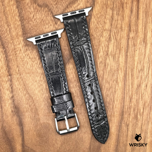 #756 (Suitable for Apple Watch) Black Crocodile Leather Watch Strap with Black Stitches