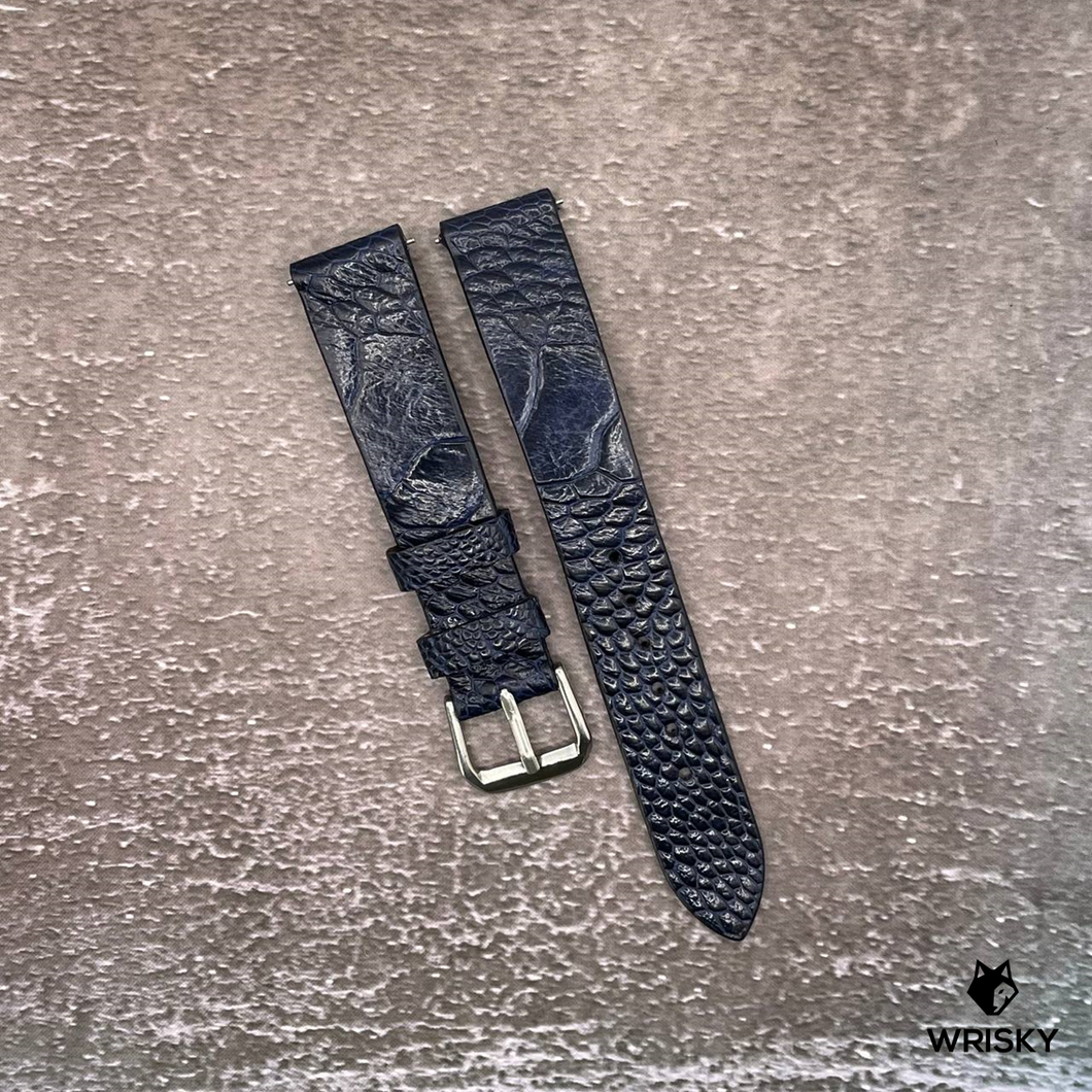 #618 (Quick Release Spring Bar) 18/16mm Deep Sea Blue Ostrich Leg Leather Watch Strap