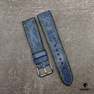#496 20/18mm Deep Sea Blue Ostrich Leg Leather Watch Strap with Bright Green Stitches