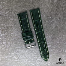 Load image into Gallery viewer, #461 22/20mm Dark Green Crocodile Belly Leather Watch Strap with Cream Stitches