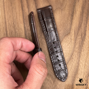 #981 22/20mm Dark Brown Crocodile Belly Leather Watch Strap with Dark Brown Stitches