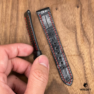 #799 (Quick Release Spring Bar) 18/16mm Black Crocodile Leather Watch Strap with Red Stitches