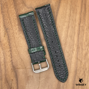 #1002 (Quick Release Spring Bar) 22/20mm Dark Green Crocodile Belly Leather Watch Strap with Dark Green Stitches