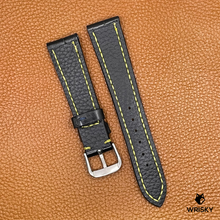 Load image into Gallery viewer, #748 20/16mm Black Crocodile Belly Leather Watch Strap with Yellow Stitches