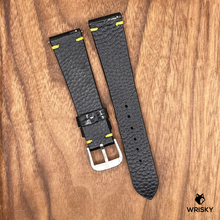 Load image into Gallery viewer, #727 (Quick Release Spring Bar) 20/16mm Black Crocodile Belly Leather Watch Strap with Yellow Vintage Stitch