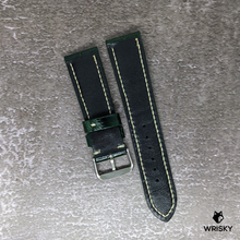 Load image into Gallery viewer, #461 22/20mm Dark Green Crocodile Belly Leather Watch Strap with Cream Stitches