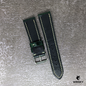 #461 22/20mm Dark Green Crocodile Belly Leather Watch Strap with Cream Stitches