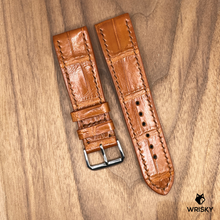 Load image into Gallery viewer, #979 22/20mm Cognac Brown Crocodile Belly Leather Watch Strap with Brown Stitches