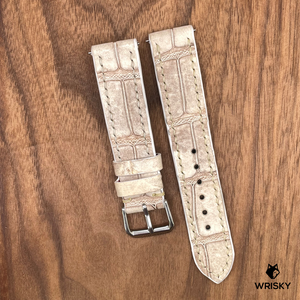 #728 (Quick Release Spring Bar) 20/18mm Himalayan Crocodile Belly Leather Watch Strap with Cream Stitches
