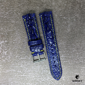 #457 22/20mm Royal Blue Hornback Crocodile Leather strap with Yellow Stitches