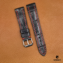 Load image into Gallery viewer, #749 20/16mm Black Crocodile Belly Leather Watch Strap with Red Stitches