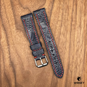 #660 (Quick Release Spring Bar) 19/16mm Deep Sea Blue Ostrich Leg Leather Watch Strap with Red Stitches
