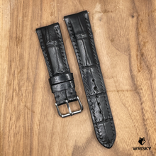 Load image into Gallery viewer, #947 (Quick Release Spring Bar) 21/18mm Black Crocodile Belly Leather Watch Strap with Black Stitches