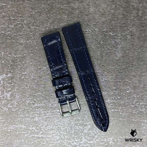 #473 19/16mm Dark Blue Crocodile Belly Leather Watch Strap with Dark Blue Stitches