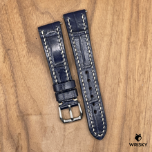 Load image into Gallery viewer, #1051 (Quick Release Spring Bar) 20/16mm Dark Blue Crocodile Belly Leather Watch Strap with Cream Stitches