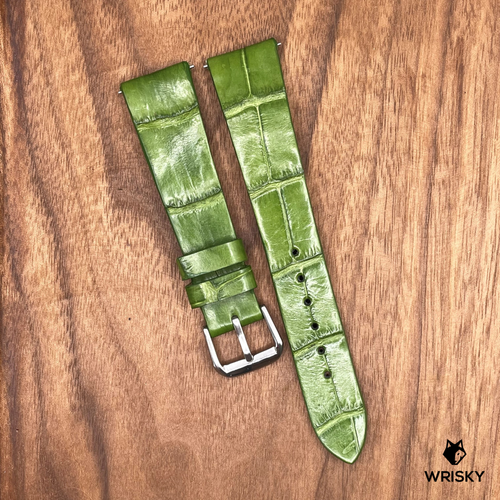 #722 (Quick Release Spring Bar) 20/16mm Olive Green Crocodile Belly Leather Watch Strap
