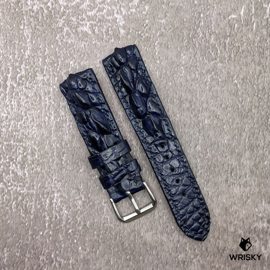 #490 20/18mm Dark Blue Hornback Crocodile Leather Watch Strap with Blue Stitches