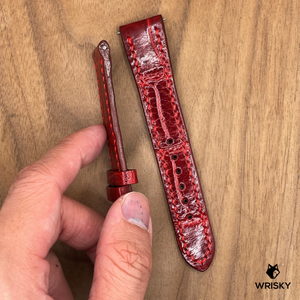 #1057 (Quick Release Spring Bar) 20/16mm Glossy Wine Red Crocodile Belly Leather Watch Strap with Red Stitches