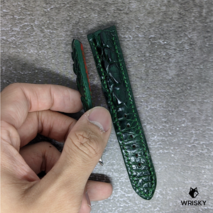 #450  *Custom Made* 20/18mm Dark Green Hornback Crocodile Leather Watch Strap with Dark Green Stitches