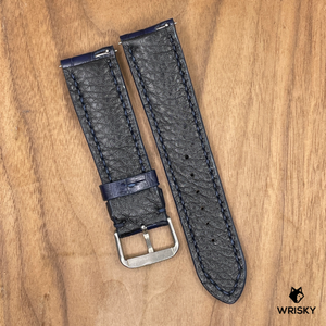 #1000 (Quick Release Spring Bar) 22/20mm Dark Blue Crocodile Belly Leather Watch Strap with Black Stitches