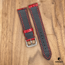 Load image into Gallery viewer, #953 (Quick Release Spring Bar) 20/18mm Red Crocodile Belly Leather Watch Strap with Red Stitches
