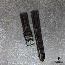 Load image into Gallery viewer, #420 18/16mm Dark Brown Crocodile Belly Leather Strap with Dark Brown Stitches