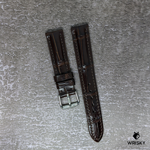 #420 18/16mm Dark Brown Crocodile Belly Leather Strap with Dark Brown Stitches