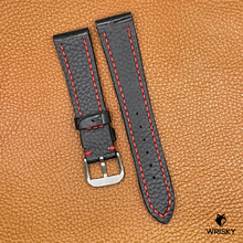 Load image into Gallery viewer, #749 20/16mm Black Crocodile Belly Leather Watch Strap with Red Stitches