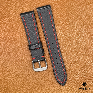 #749 20/16mm Black Crocodile Belly Leather Watch Strap with Red Stitches