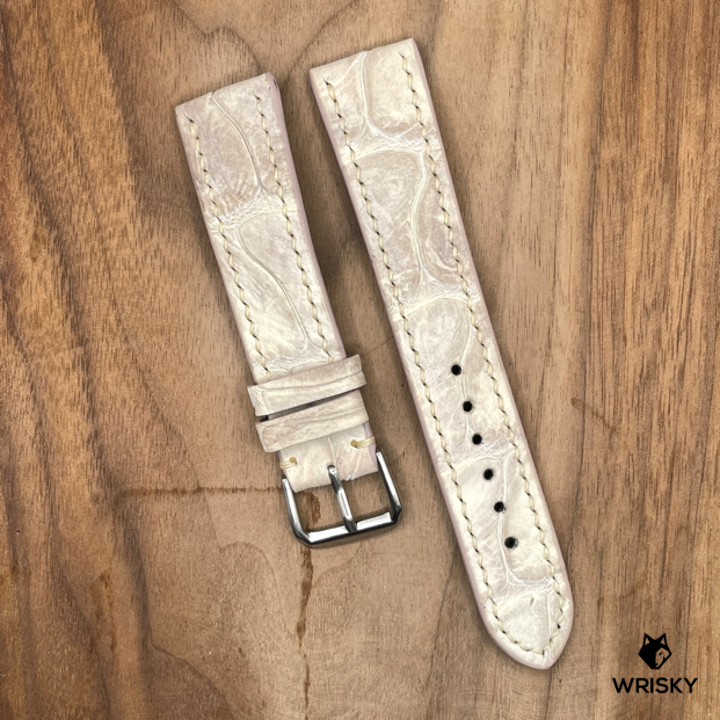 #900 21/18mm Himalayan Crocodile Belly Leather Watch Strap with Cream Stitches
