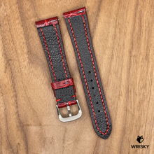 Load image into Gallery viewer, #1057 (Quick Release Spring Bar) 20/16mm Glossy Wine Red Crocodile Belly Leather Watch Strap with Red Stitches
