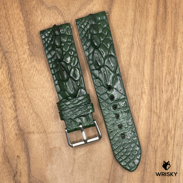 #1003 (Quick Release Spring Bar) 22/20mm Dark Green Hornback Crocodile Leather Watch Strap