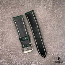 Load image into Gallery viewer, #530 22/20mm Dark Green Hornback Crocodile Leather Watch Strap with Cream Stitches