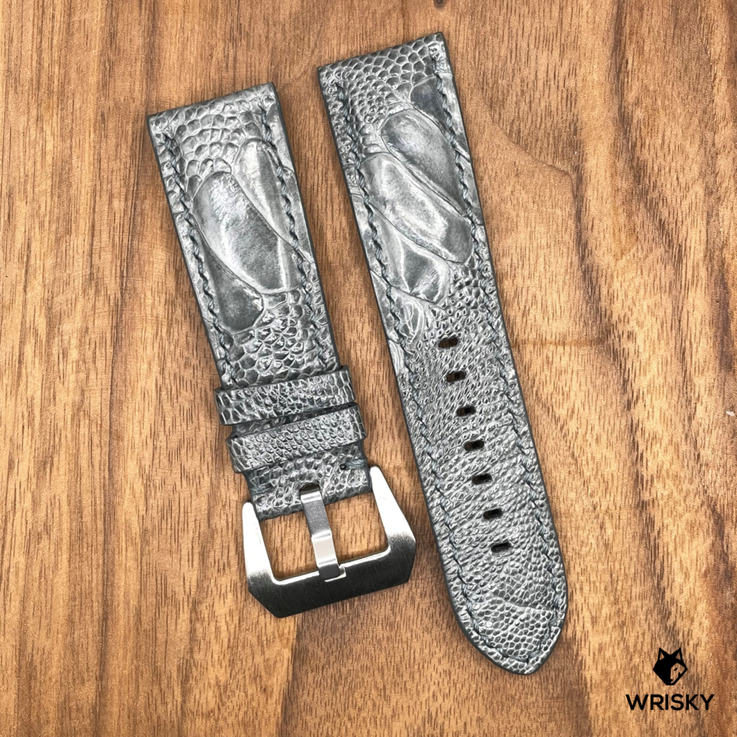 #807 24/22mm Grey Ostrich Leg Leather Watch Strap with Grey Stitches