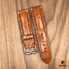 Load image into Gallery viewer, #973 22/20mm Cognac Brown Crocodile Belly Leather Watch Strap with Brown Stitches