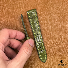 Load image into Gallery viewer, #750 20/16mm Olive Green Crocodile Belly Leather Watch Strap with Yellow Stitches