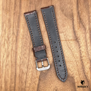 #830 (Quick Release Spring Bar) 19/16mm Dark Brown Crocodile Belly Leather Watch Strap with Brown Stitches
