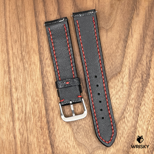 #919 (Quick Release Spring Bar) 20/18mm Black Ostrich Leg Leather Watch Strap with Red Stitches