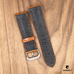#973 22/20mm Cognac Brown Crocodile Belly Leather Watch Strap with Brown Stitches