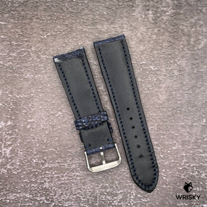 #531 22/20mm Nuback Dark Blue Ostrich Leg Leather Watch Strap with Blue Stitches