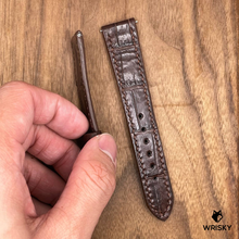 Load image into Gallery viewer, #830 (Quick Release Spring Bar) 19/16mm Dark Brown Crocodile Belly Leather Watch Strap with Brown Stitches