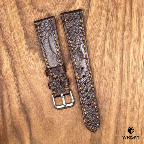 #730 (Quick Release Spring Bar) 20/16mm Brown Ostrich Leg Leather Watch Strap with Brown Stitches